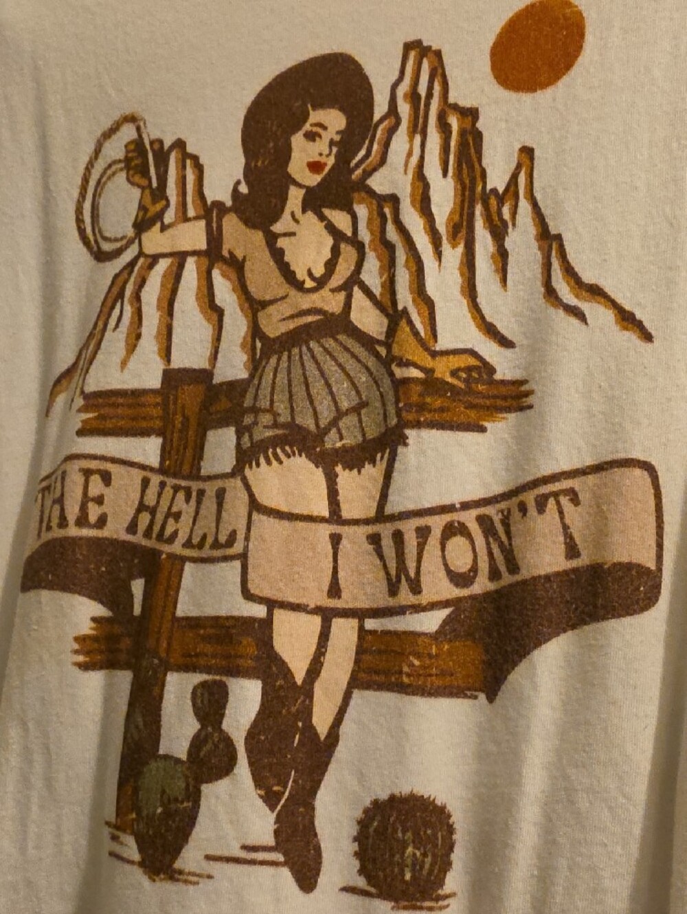 THE HELL I WONT LARGE WOMENS Bella+Canvas WHITE Airlume Jersey Tee COWGIRL - Picture 4 of 4
